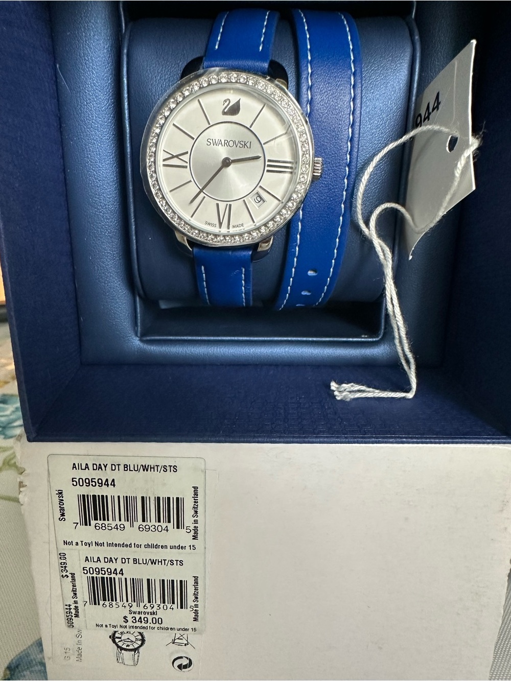 Swarovski Blue Double-Wrap Leather Strap Watch - Picture 3 of 3